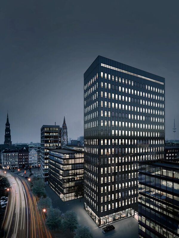 Hamburg office building at night